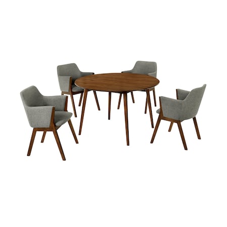 Armen Living Arcadia and Renzo 48" Round Charcoal and Walnut Wood 5 Piece Dining Set SETARDI5REWACH48